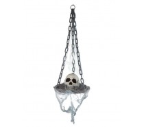 Hangdecoratie schedel op schotel 100cm met licht 